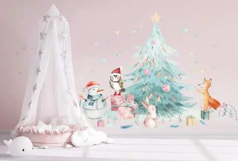 Decalmile Weihnachts-Wandtattoo Set – 4 Bögen (30x90 Cm), Mit Weihnachtsbaum, Weihnachtsmann & Schneeflocken, Abziehbar