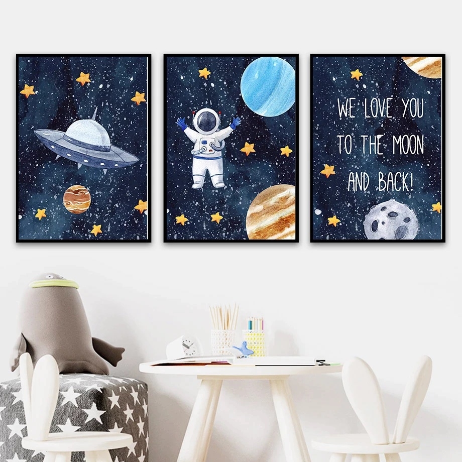 Poster - Weltraum / WE LOVE YOU TO THE MOON AND BACK! / 3er-Set