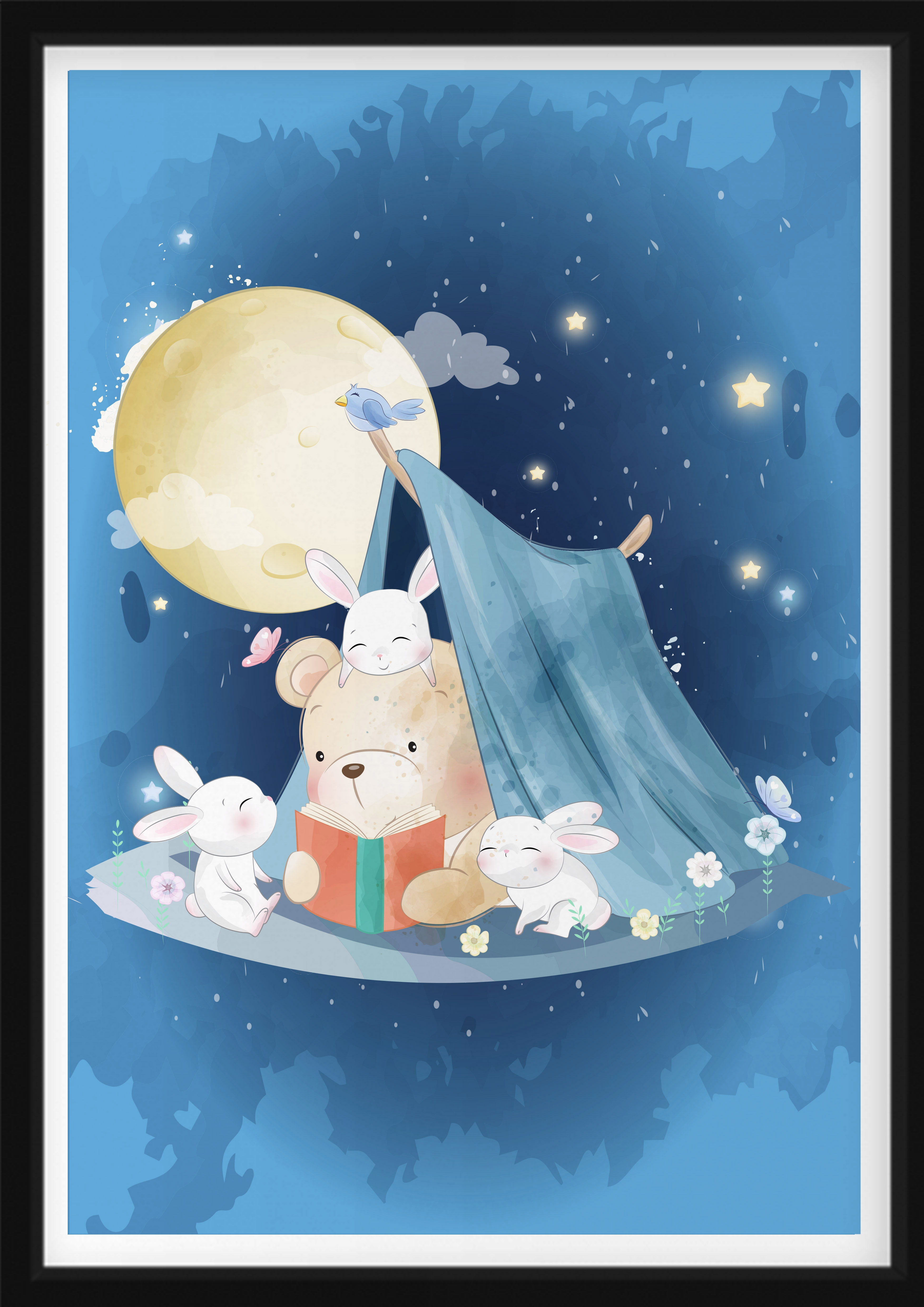 Poster - Bär und Kaninchen im Zelt