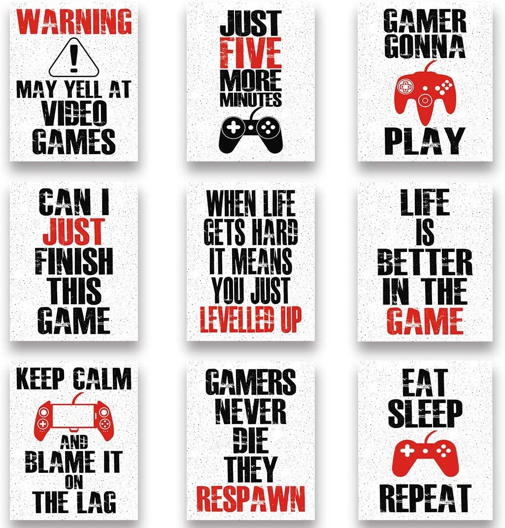 Poster – Videospiel / Inspirierende Worte / Rot und Schwarz / 9er-Set