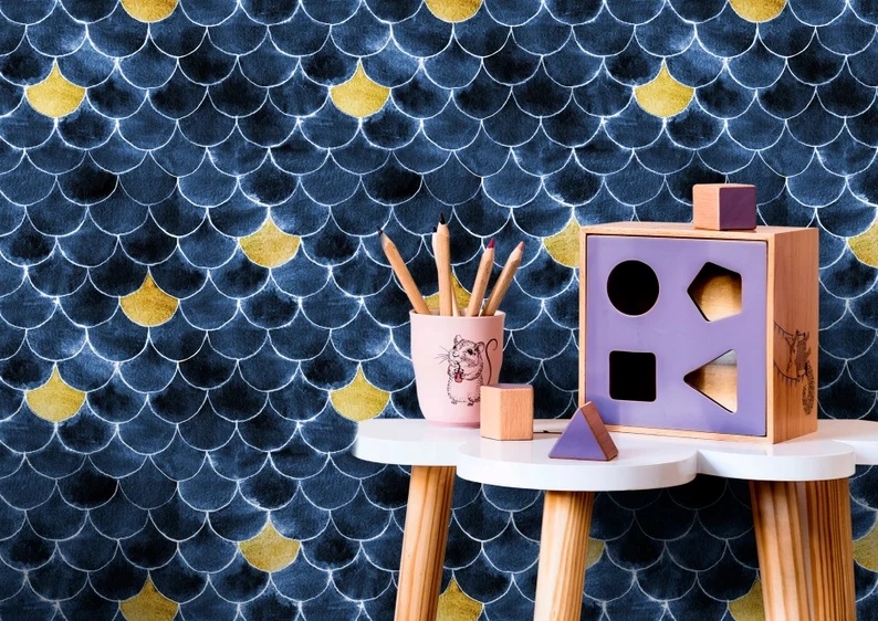 Tapete - Blau und Gelb / Abziehen und Aufkleben