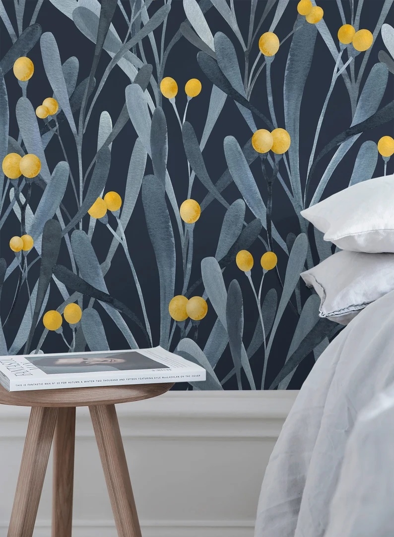 Tapete - Aquarellblätter / Abziehen und Aufkleben