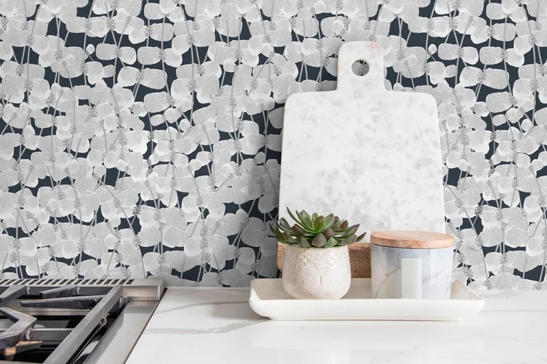 Tapete - Blume / Weiß / Abziehen und Aufkleben