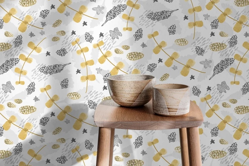 Tapete - Blume / Gelb / Abziehen und Aufkleben