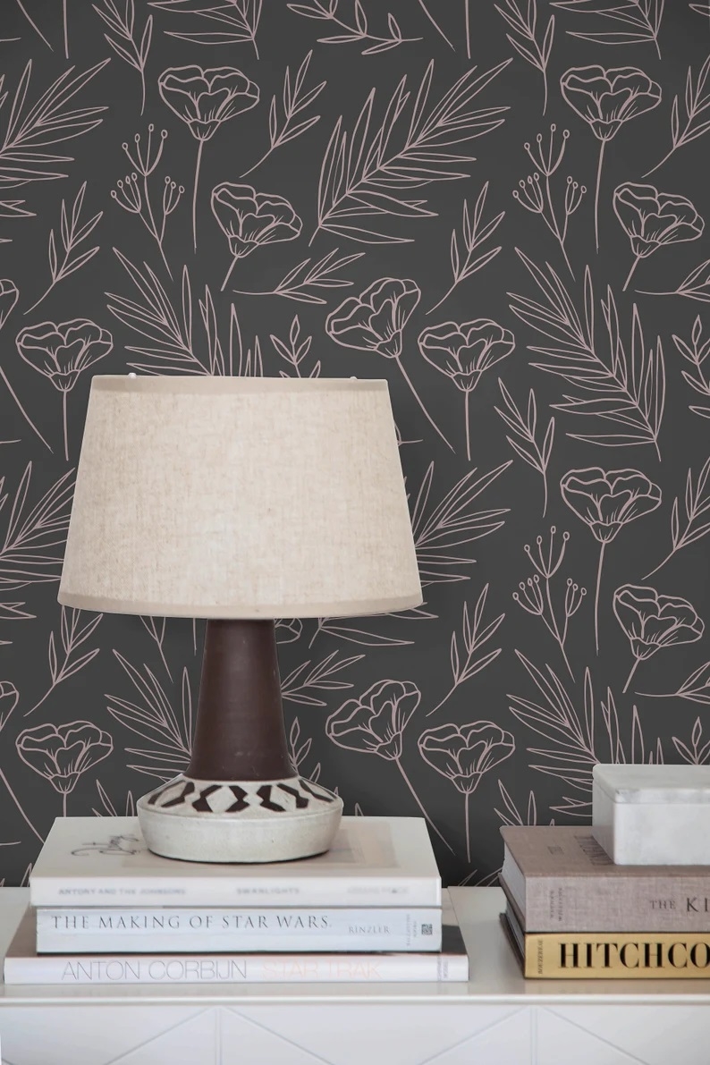Tapete - Vintage Blumen / Grau / Abziehen und Aufkleben