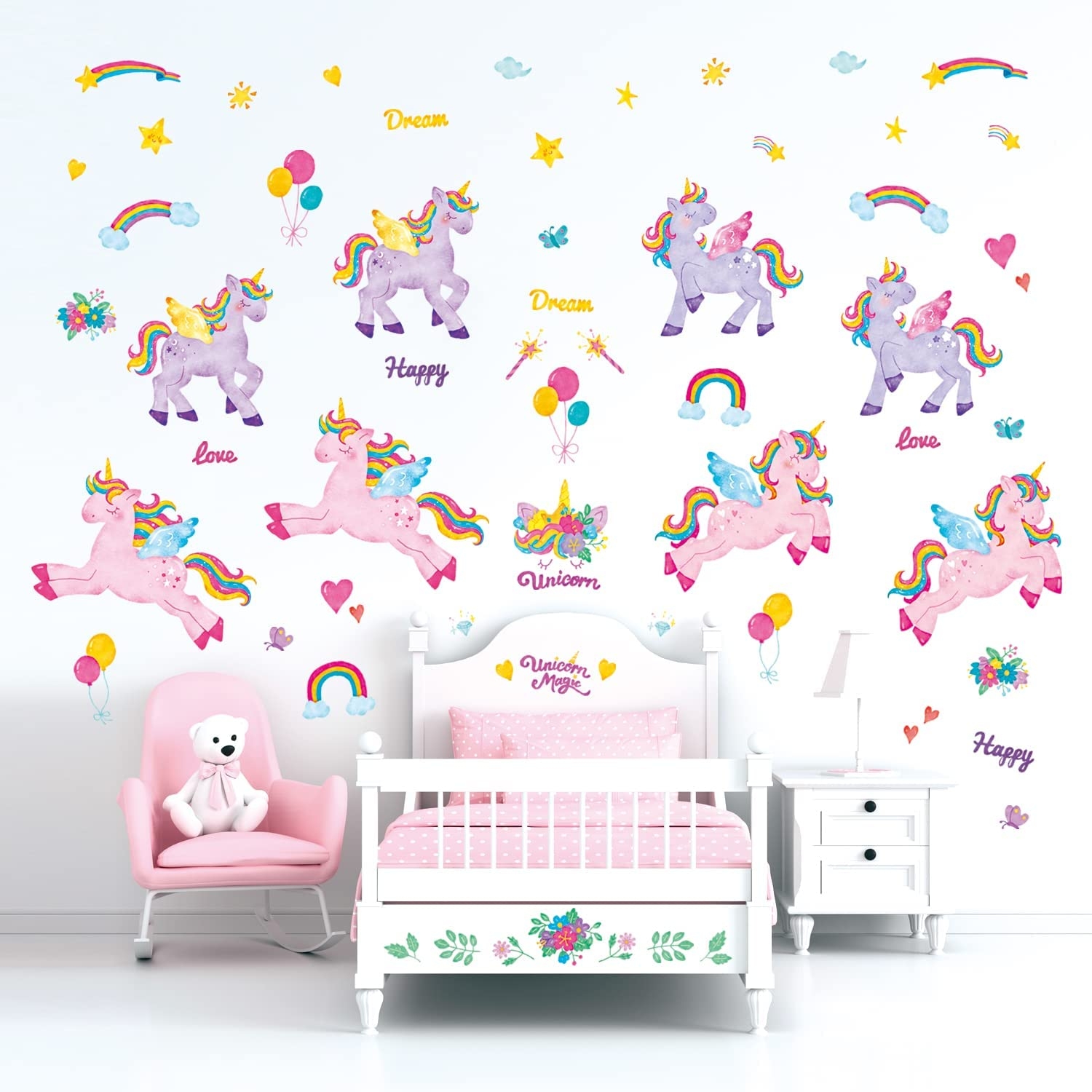 Wandaufkleber - Einhorn und Regenbogen / Happy Dream