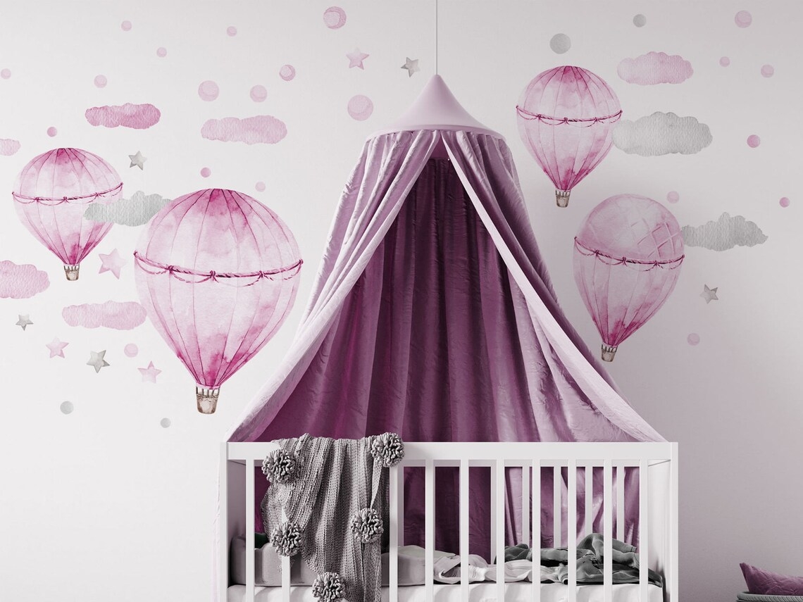 Wandaufkleber - Heißluftballon / Rosa Pastell