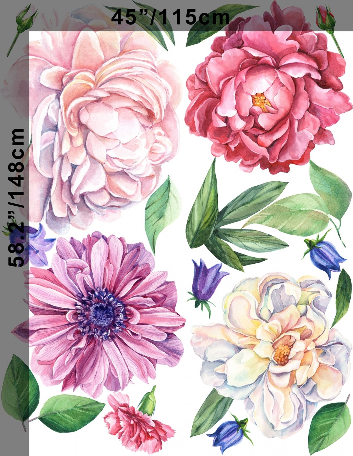 Wandtattoo - Rosa Pfingstrose Tulpen-Gänseblümchen