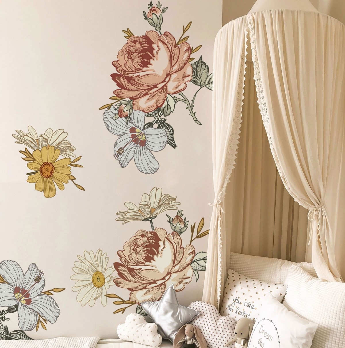 Wandtattoo - Weiche Vintage Pfingstrose mit Blumenmuster