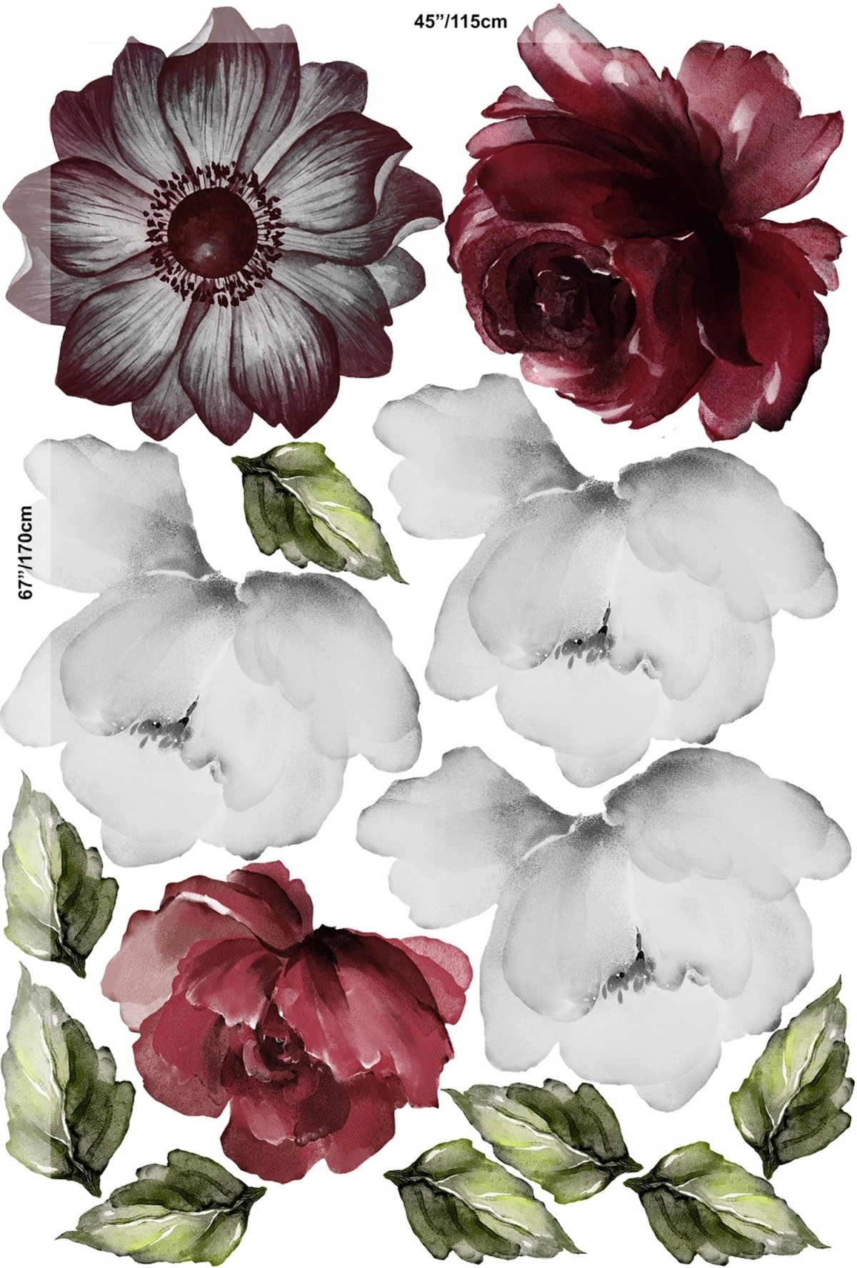 Wandtattoo - Rote Rose und Anemone mit Blumenmuster