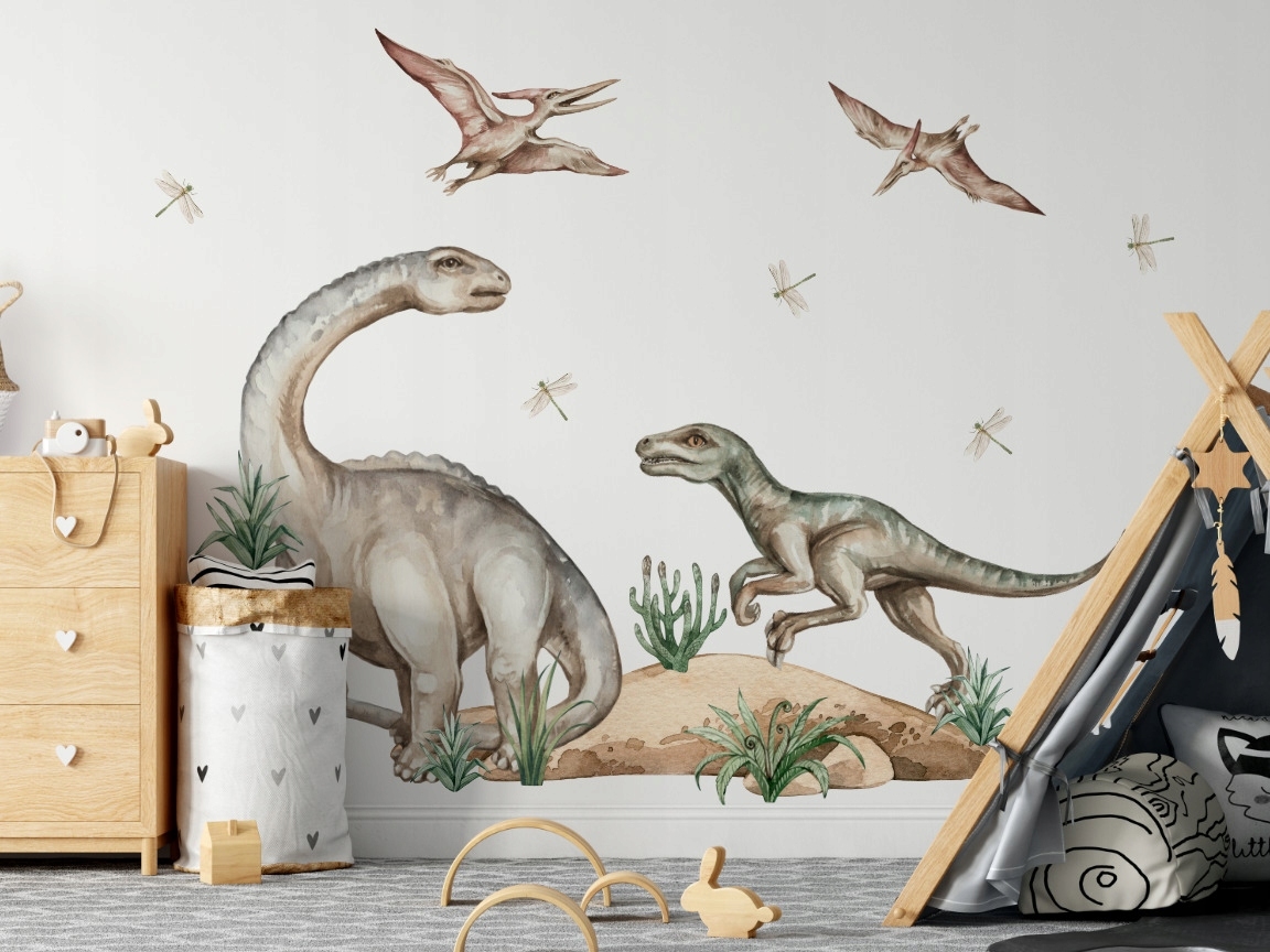 Wandaufkleber - Dinosaurus / Brontosaurus und Velociraptor t