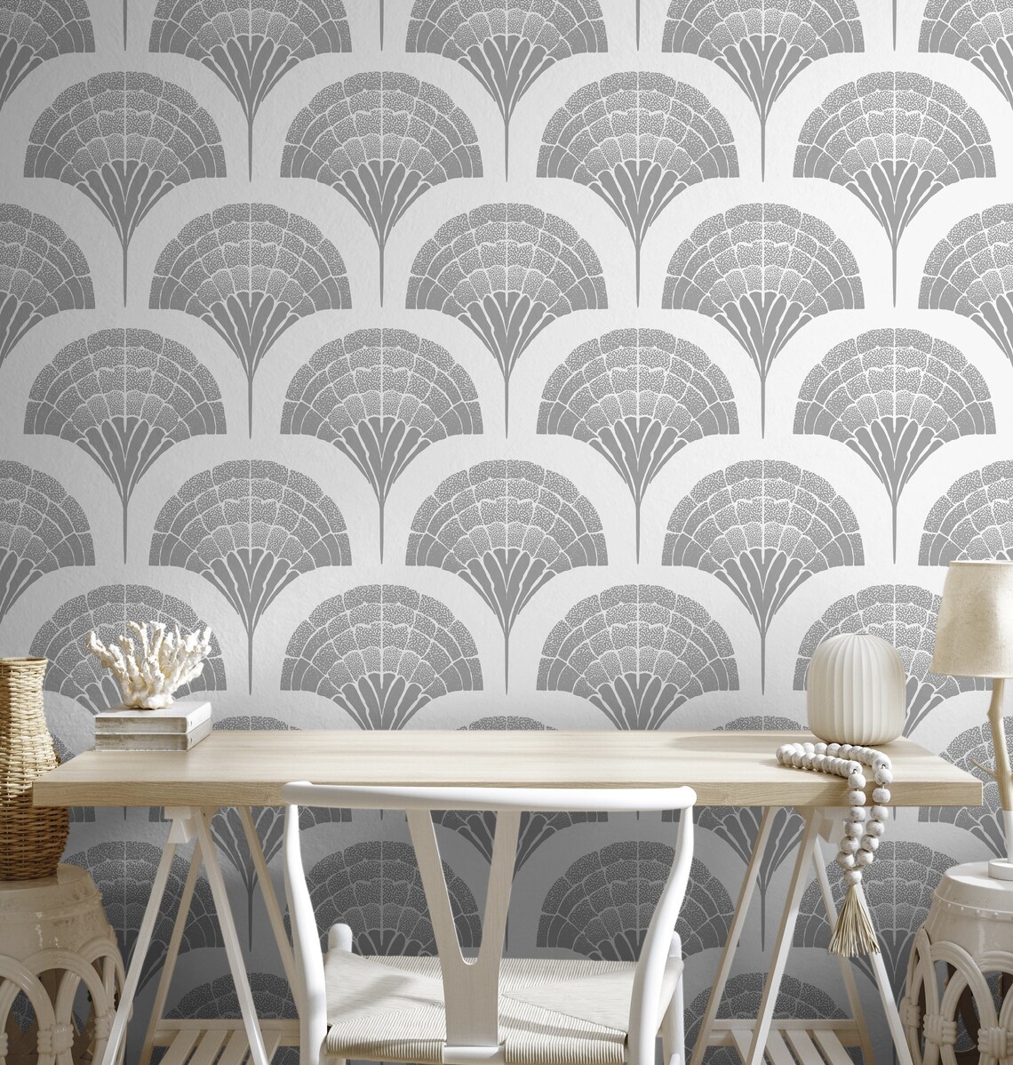 Tapete - Graue Boho-Palmen / Abziehen und Aufkleben