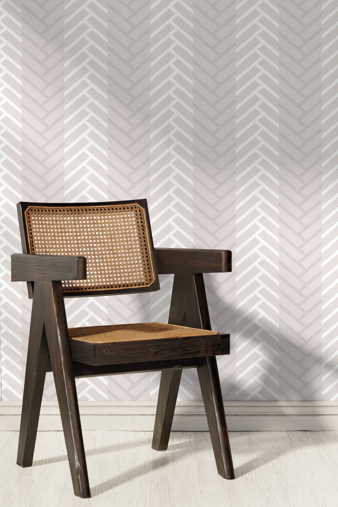 Tapete - Beiges Fischgrätenmuster / Abziehen und Aufkleben