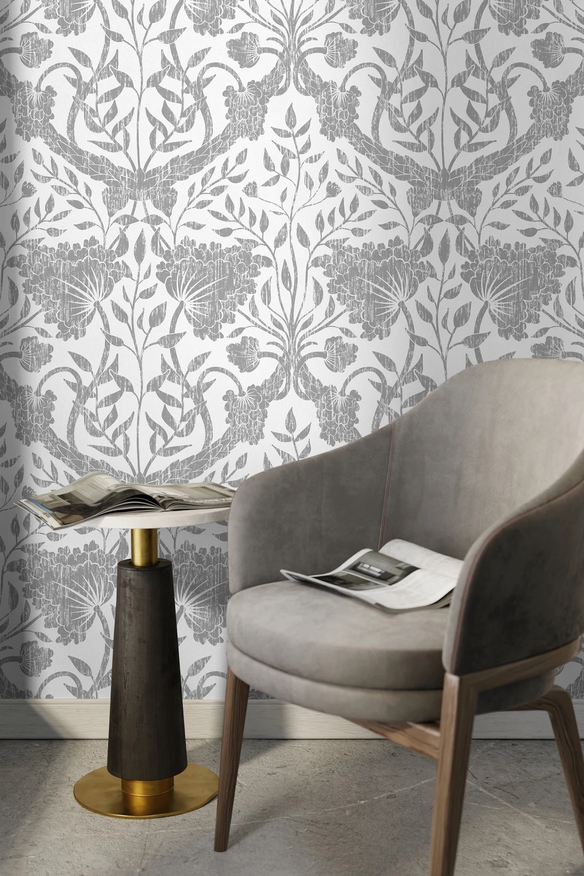 Tapete - Neutrales Blumenmuster / Abziehen und Aufkleben