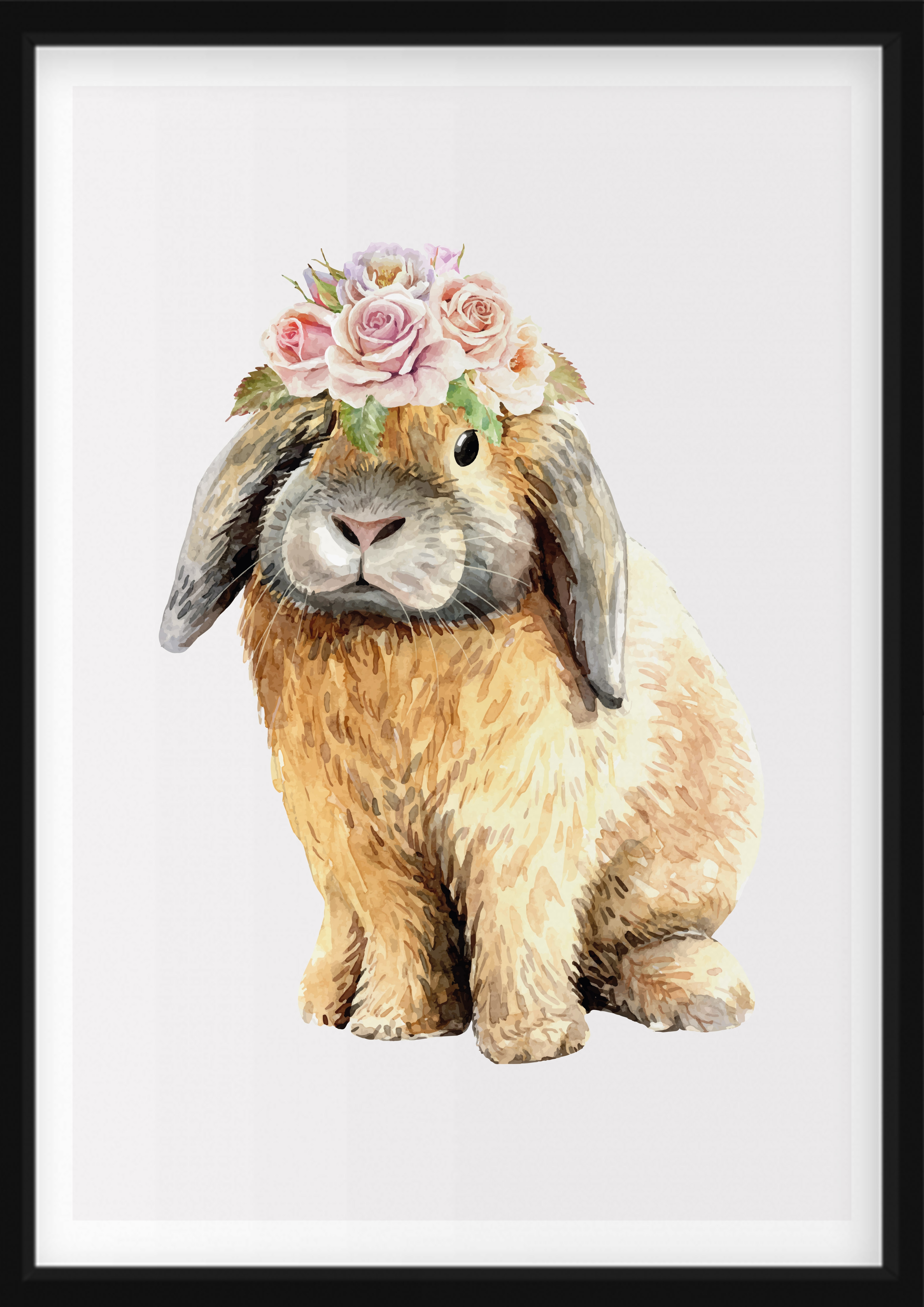 POSTER - Hase mit Blumen auf dem Kopf