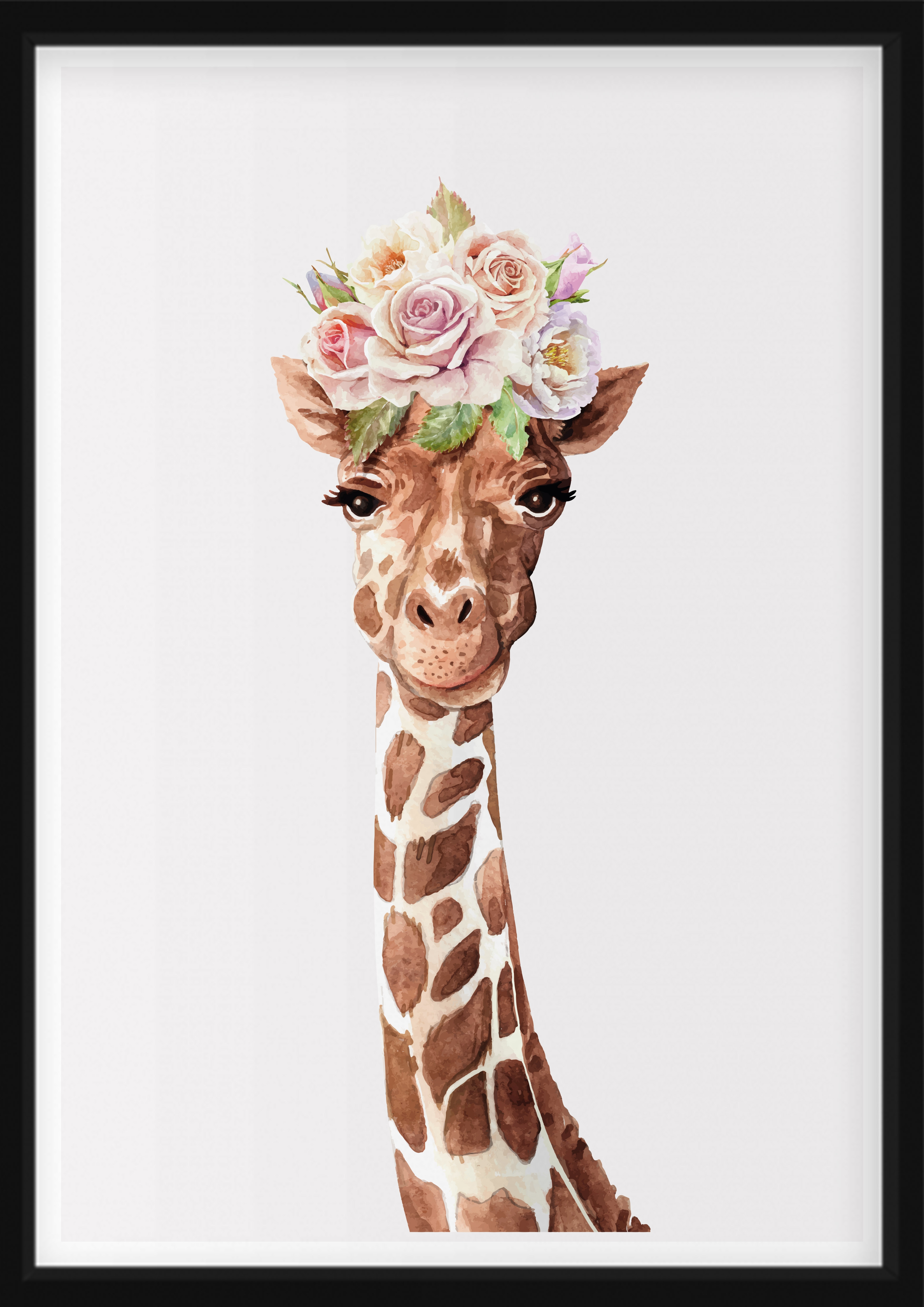 POSTER - Giraffe mit Blumen auf dem Kopf