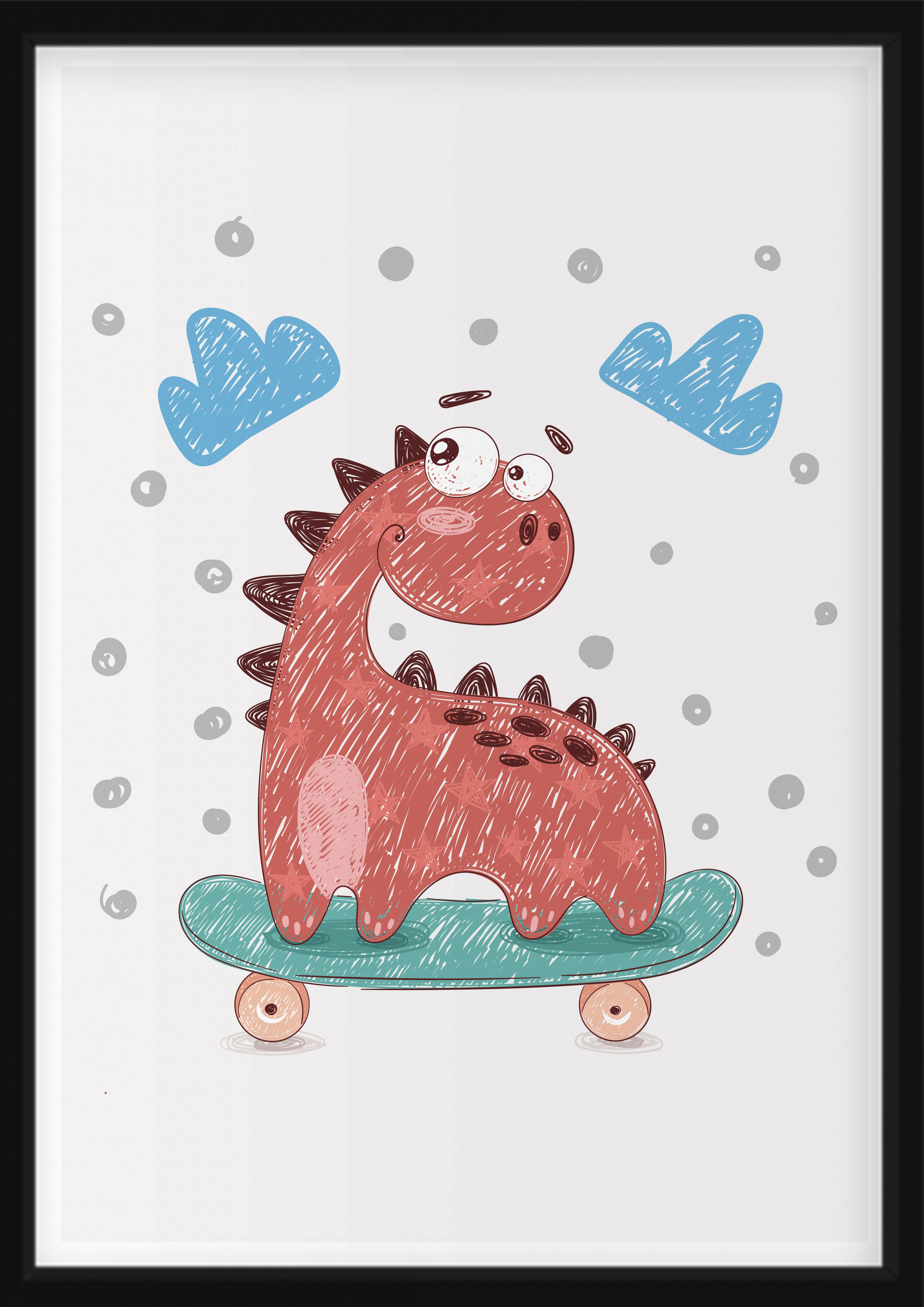 Poster - Dino auf einem Skateboard