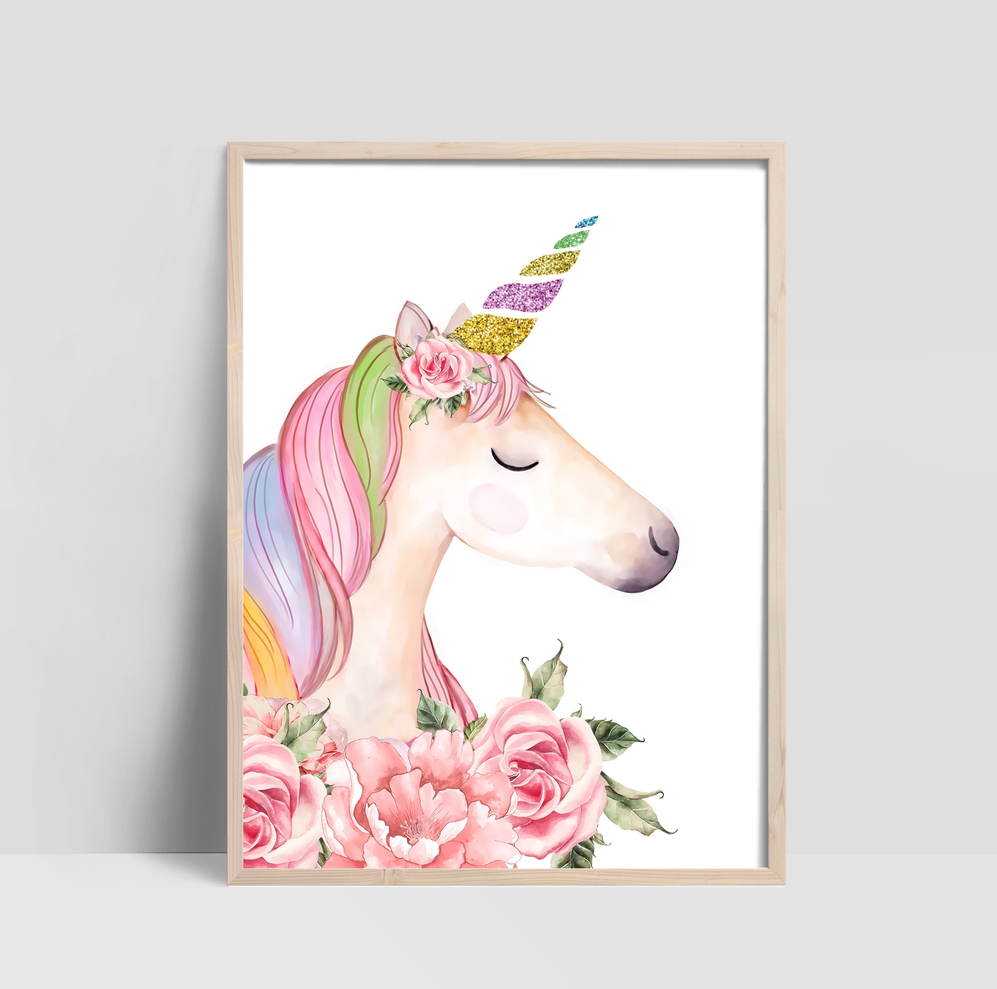 Poster - Einhorn mit Blumen / Rechts