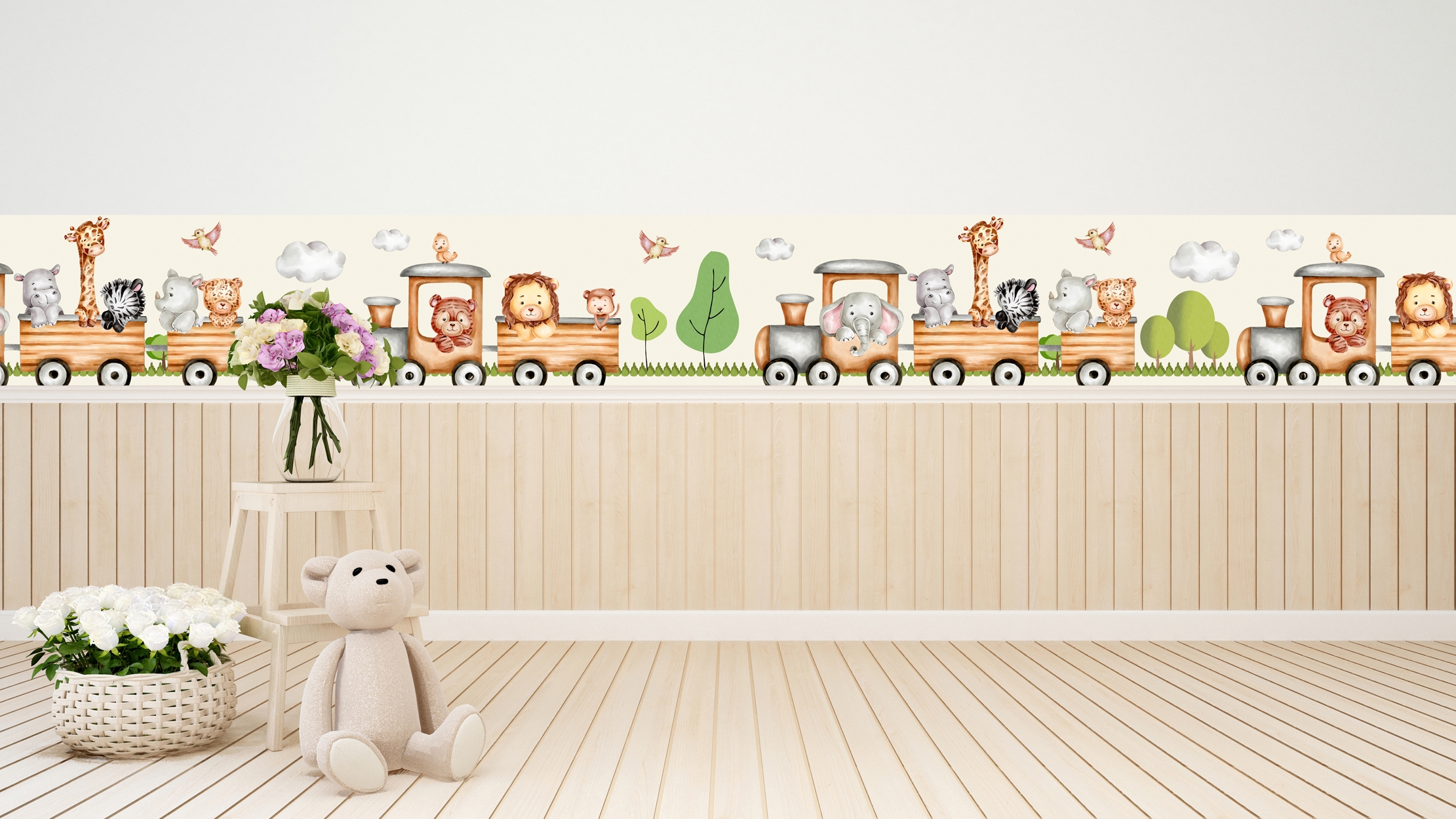 Wandtattoo - Tiere in der Straßenbahn / Bordürenaufkleber