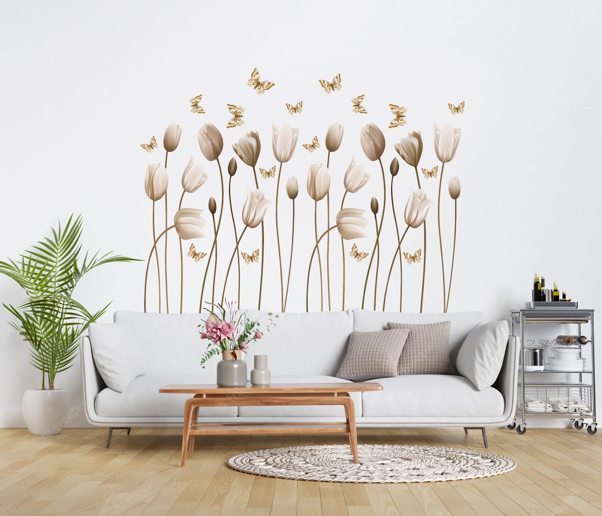 Wandtattoo - Tulpe und Schmetterlinge