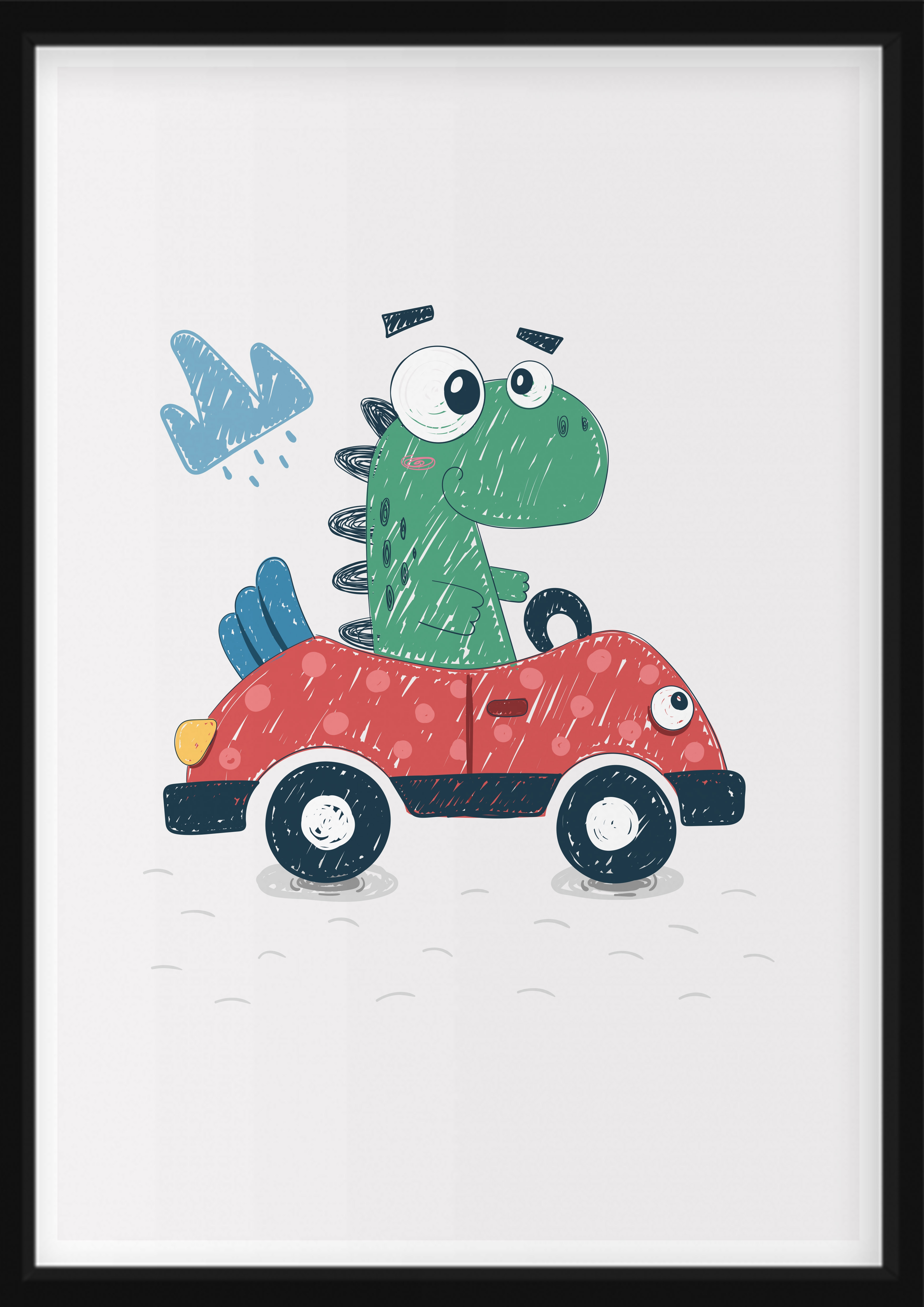 Plakat - Dino im Auto