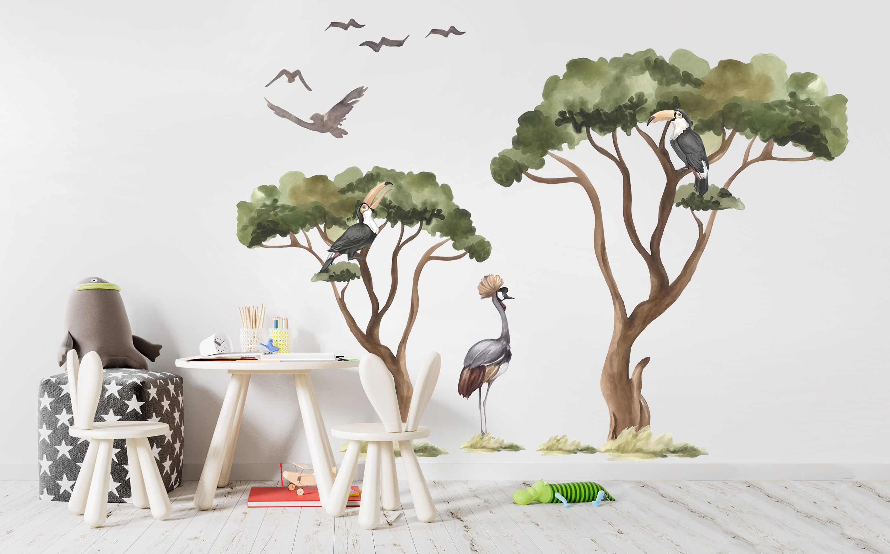 Wandtattoo - Savannenbaum und Vögel