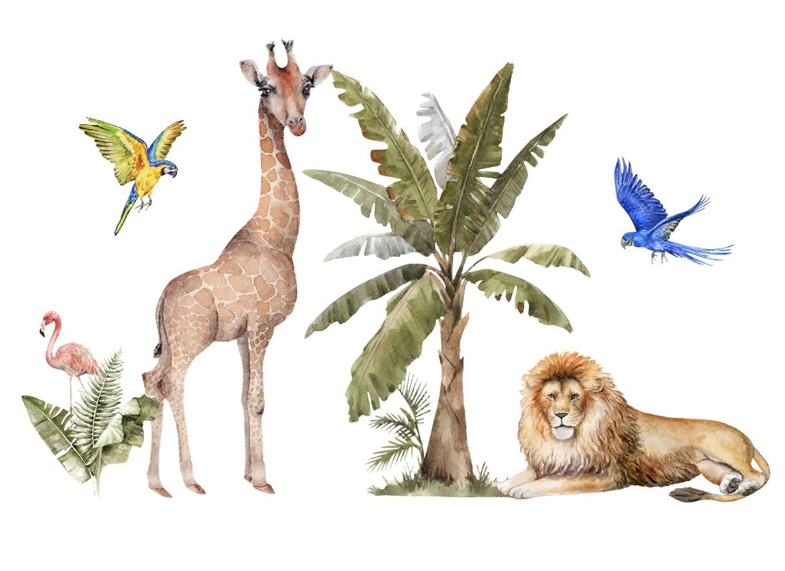 Wandtattoo - Savannenlöwe und Giraffe