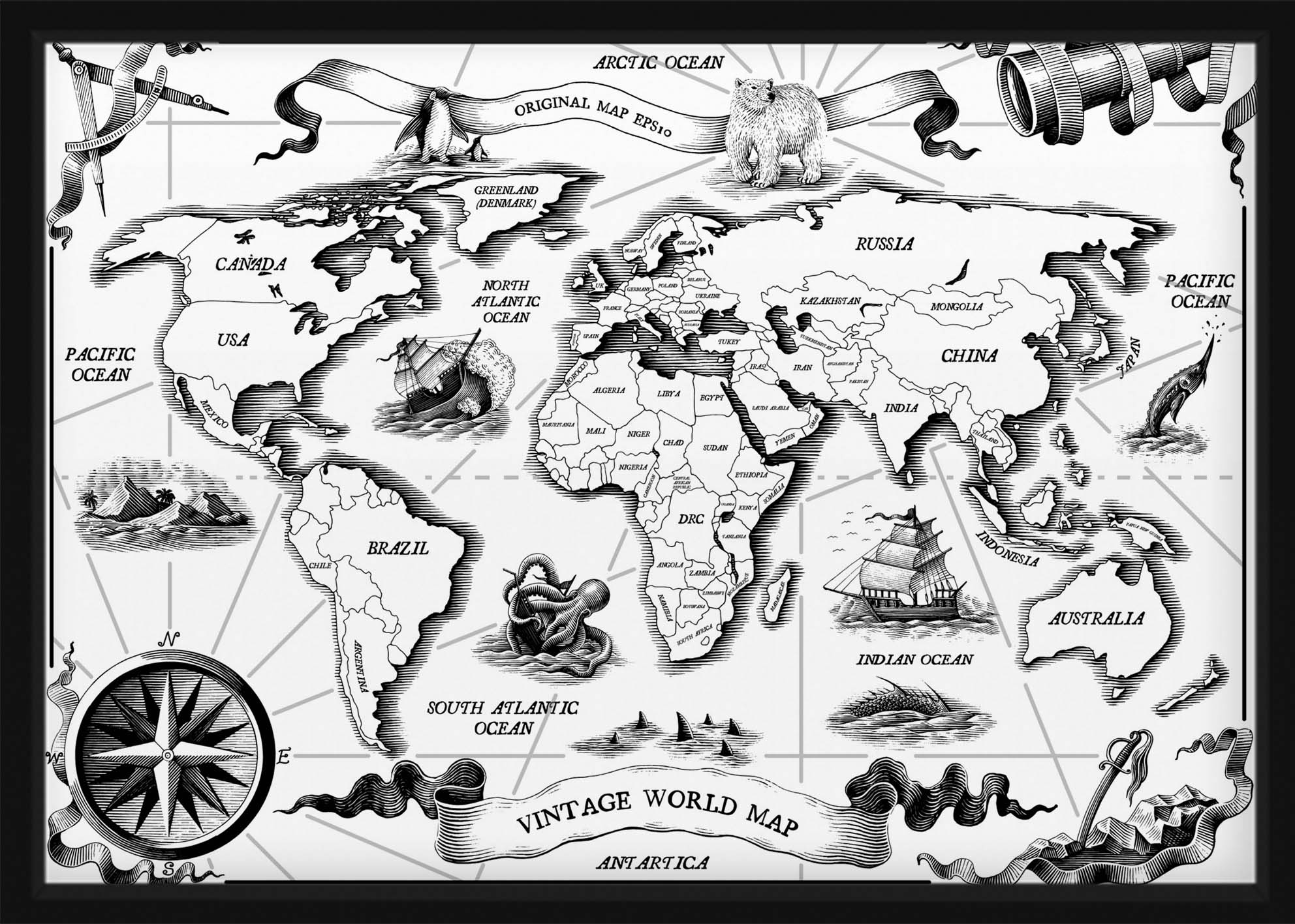 Poster - Vintage Weltkarte