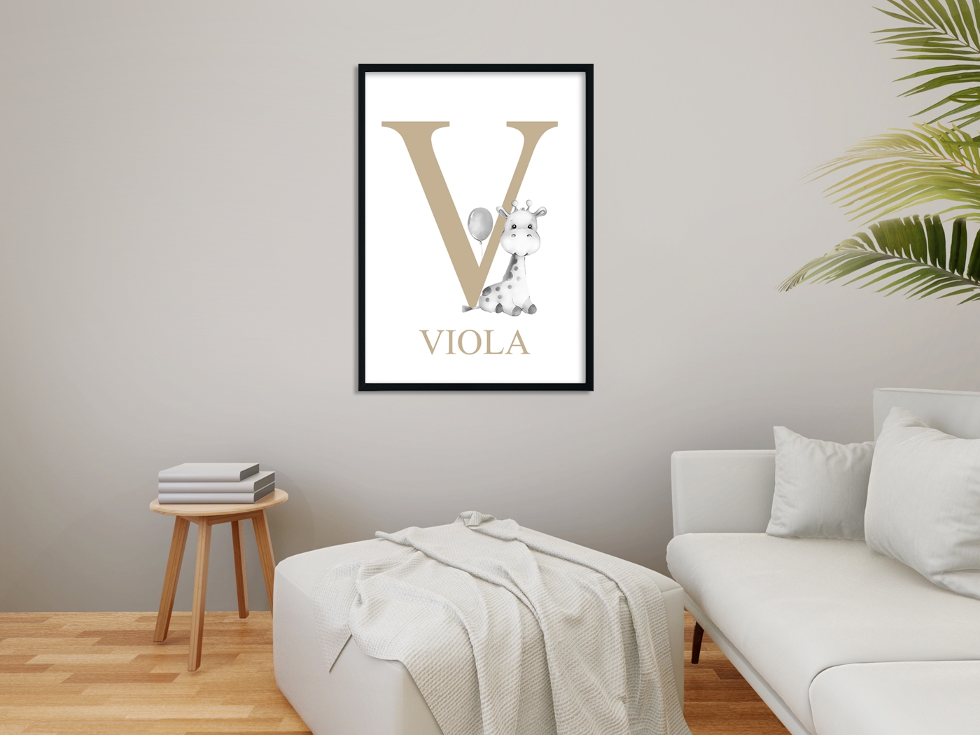 Poster - Giraffe mit Ballon / Rosa / Kundenspezifischer Text