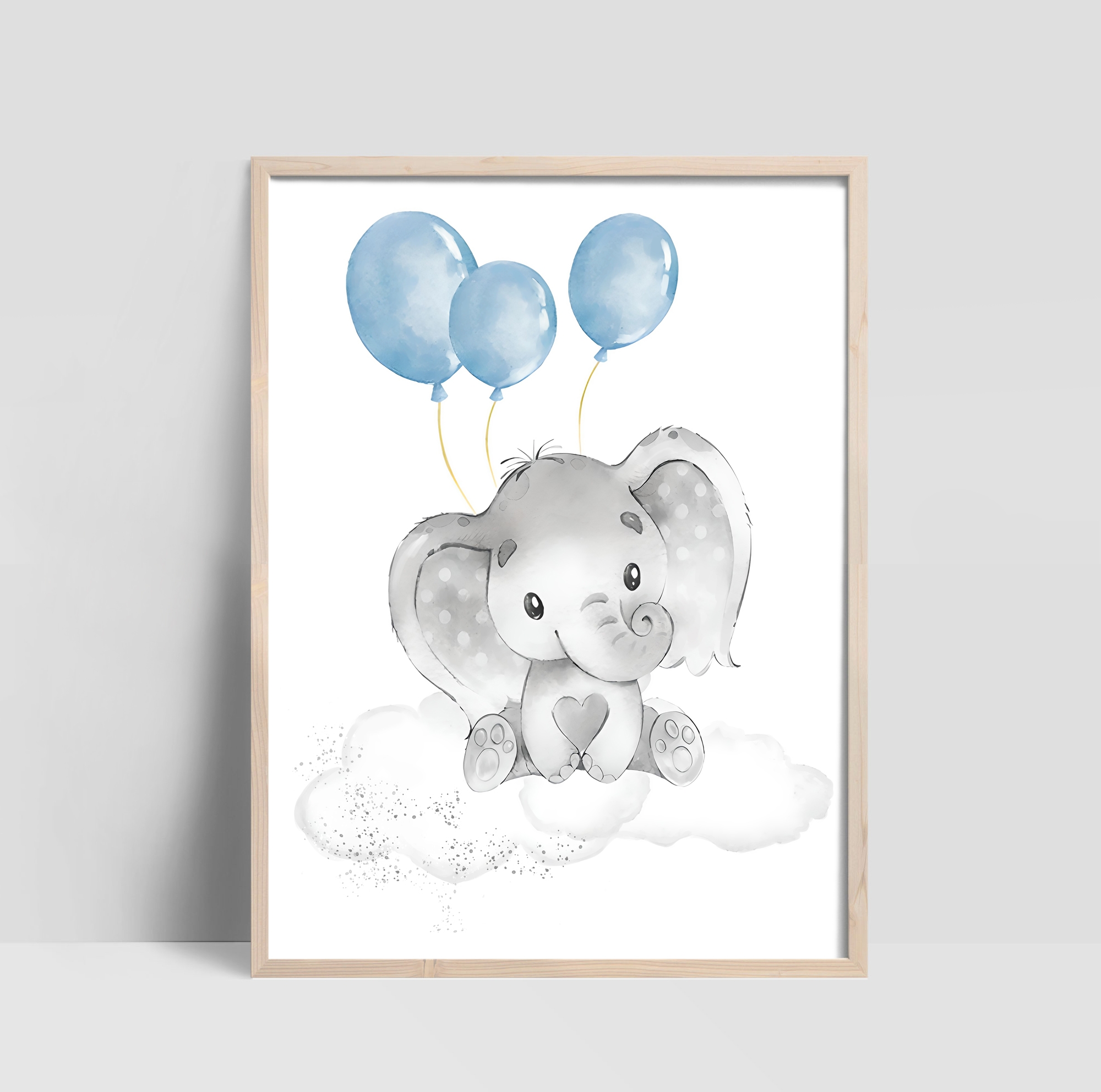 Poster - Elefant mit Luftballons / Blau