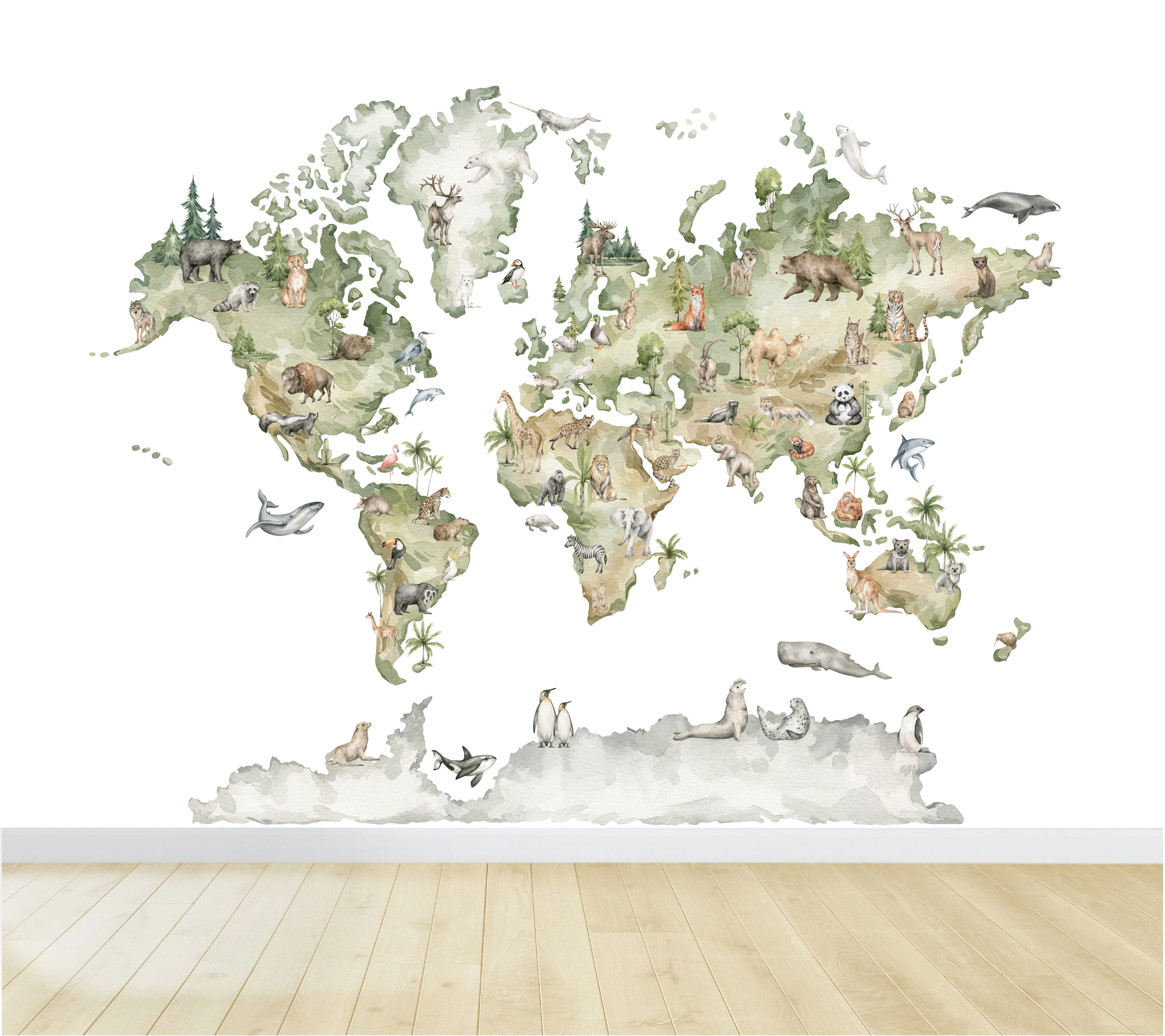 Wandtattoo - Weltkarte mit Tieren
