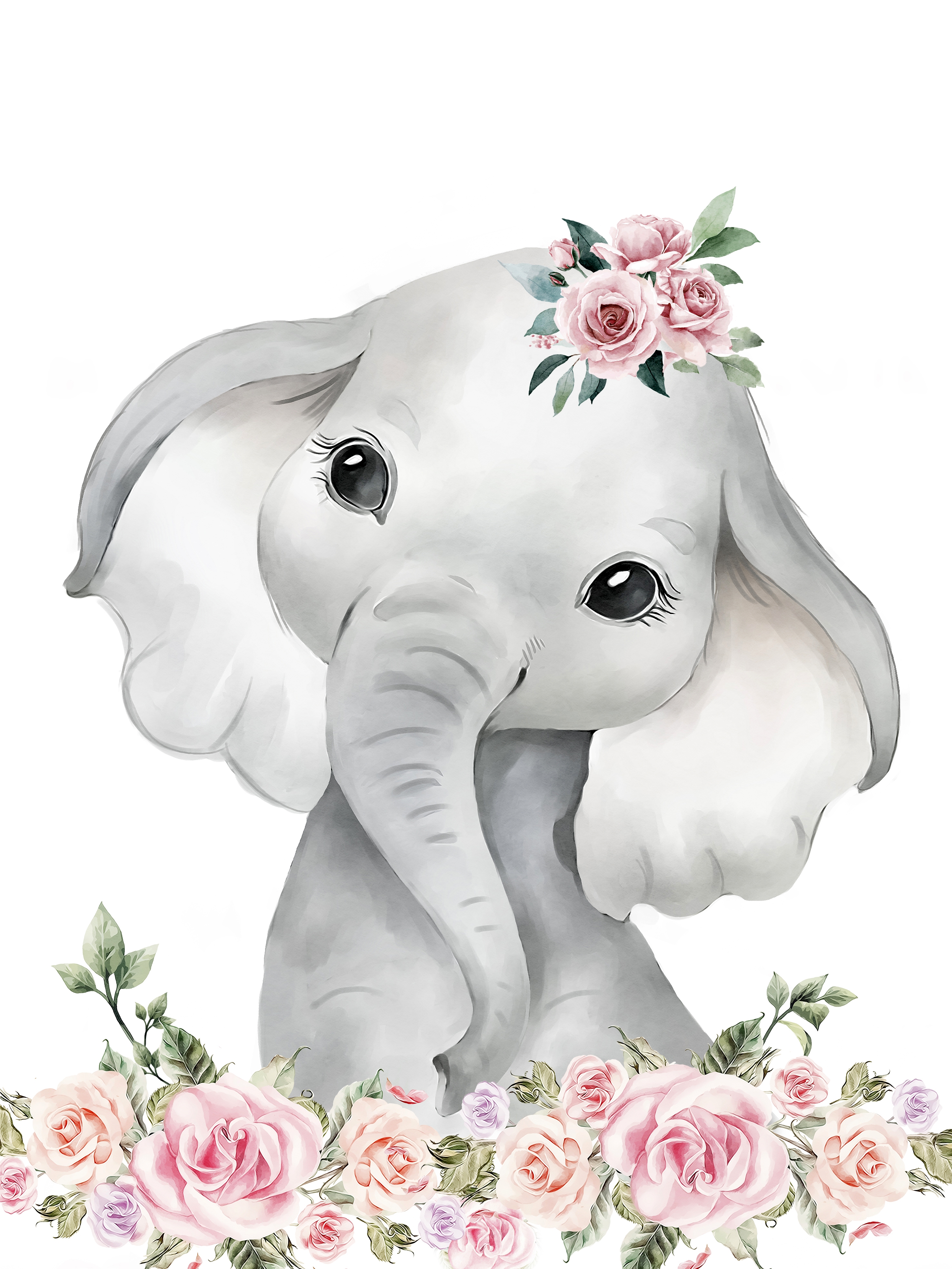 Plakat - Elefantenkalb mit Blumen