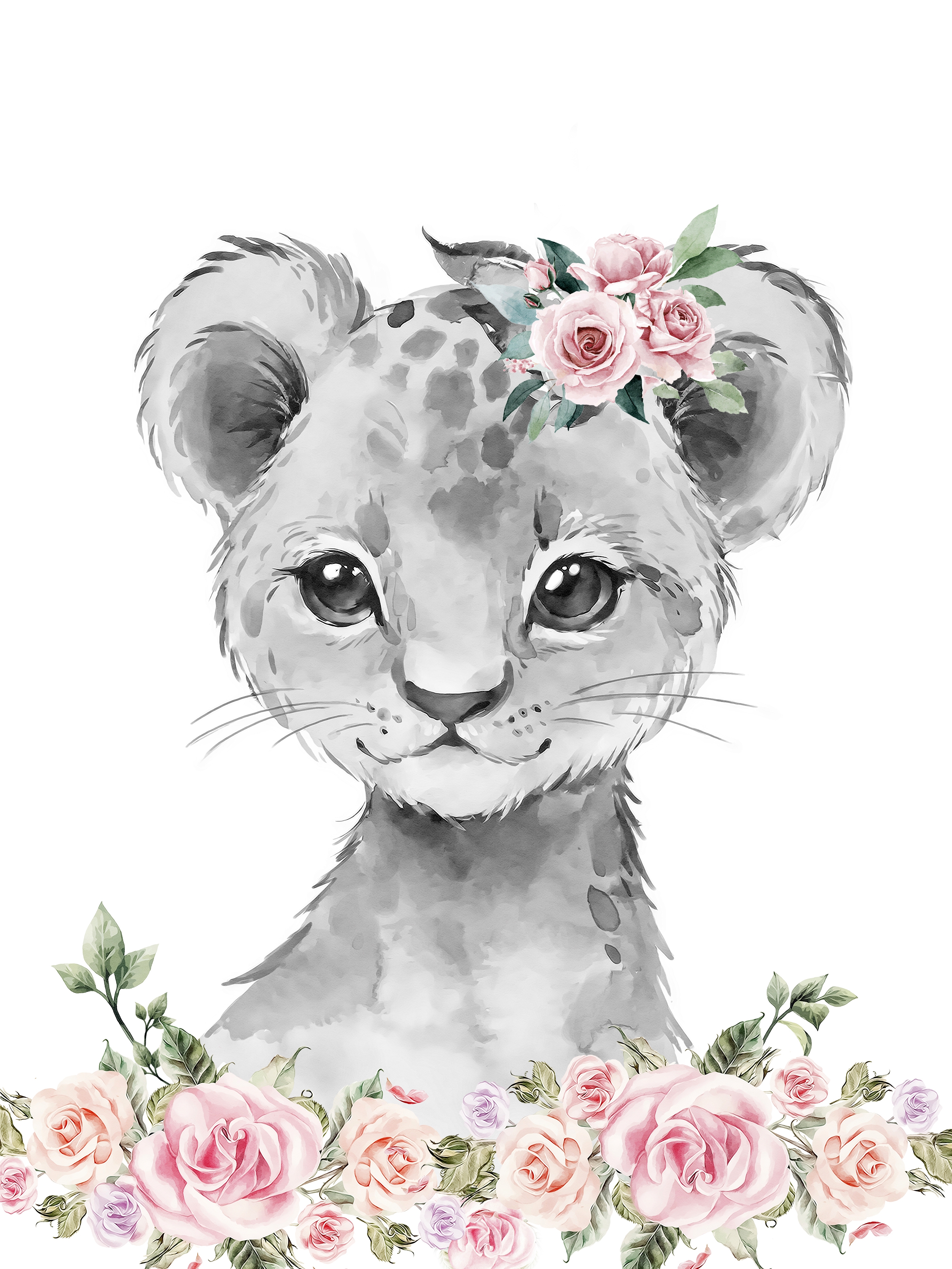 Plakat - Löwenjunges mit Blumen