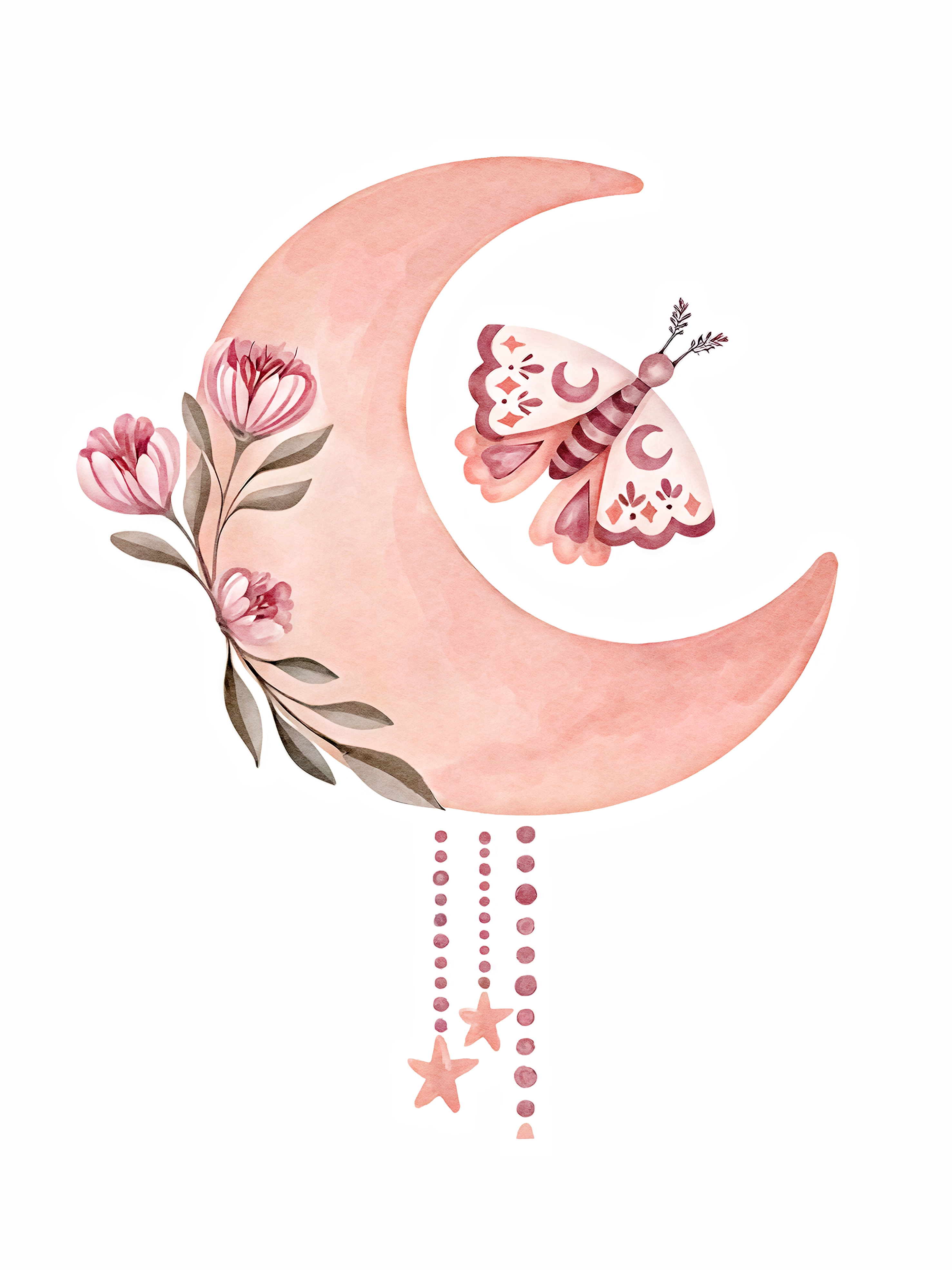 Poster - Mond und Schmetterling / Rosa