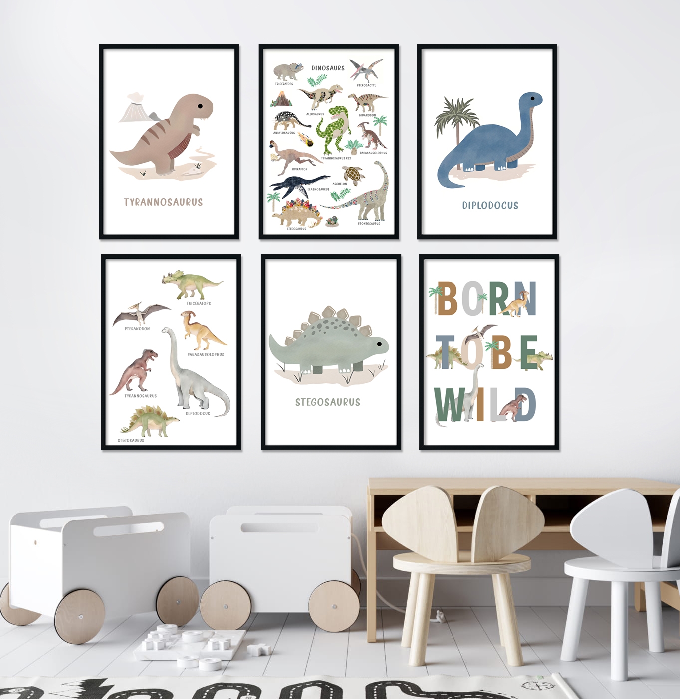 Poster - Boho-Dinosaurier / 6er-Set