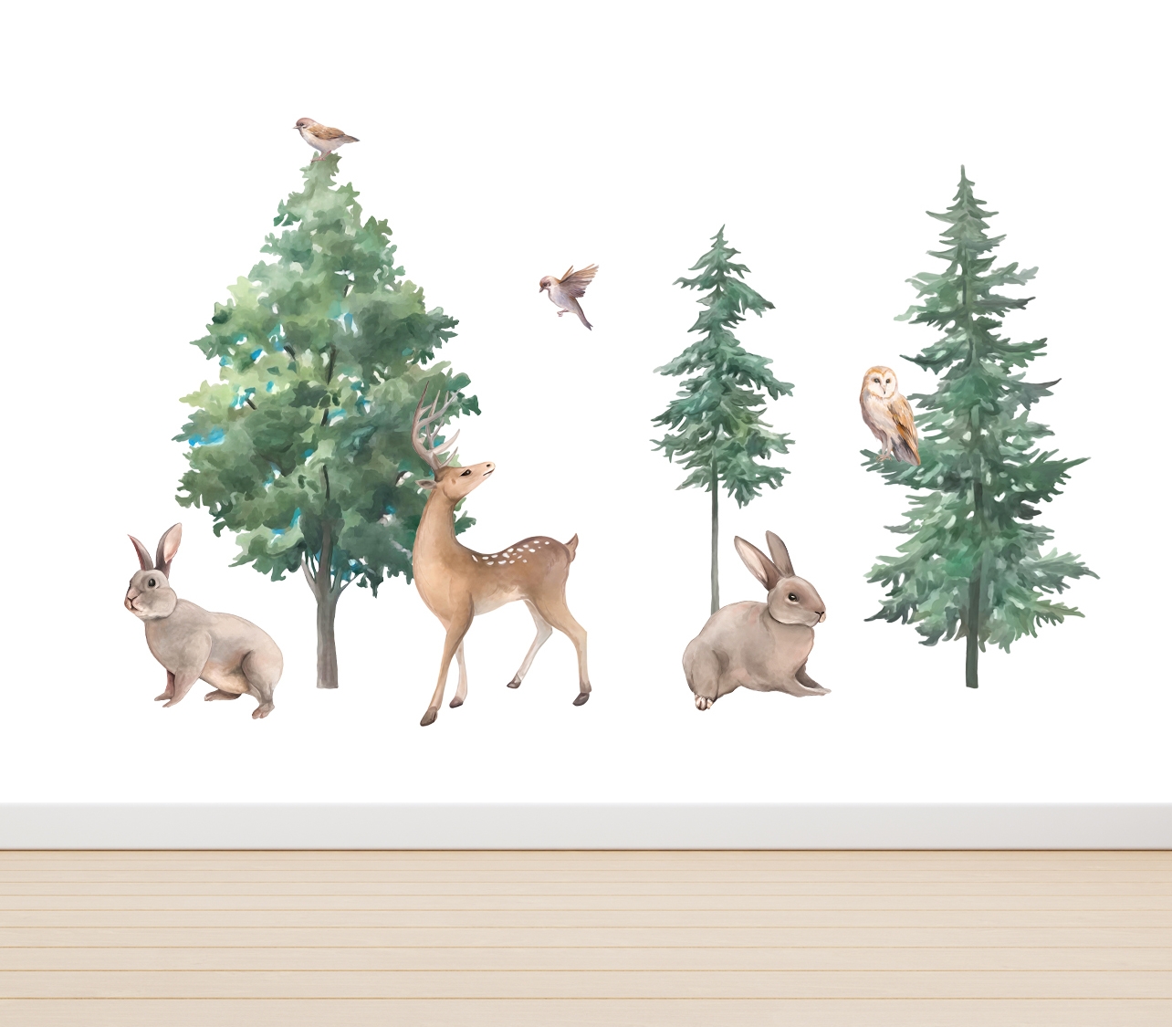 Wandsticker - Hasen, Rehe und Vögel