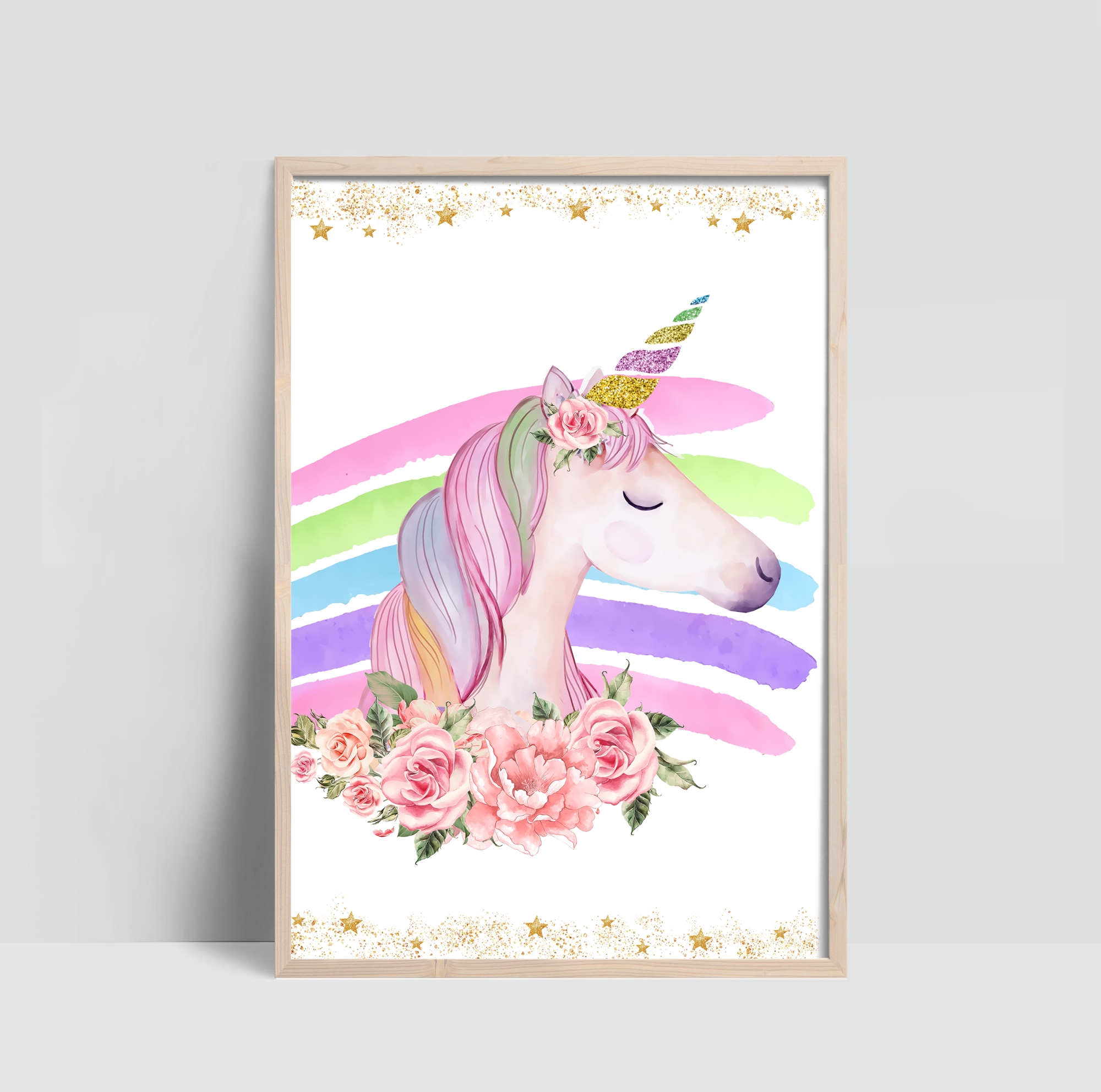 Poster - Einhorn mit Blumen / Links