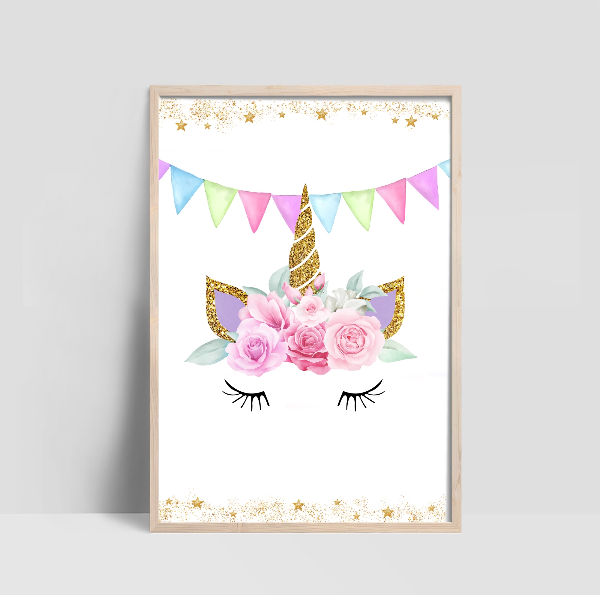 Poster - Einhornhorn und Blumen