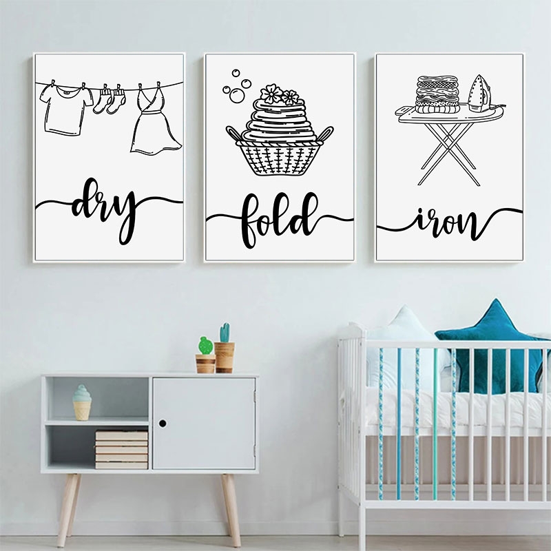 Poster – Abstrakte Wäsche / Trocknen, Bügeln und Falten / 3er-Set