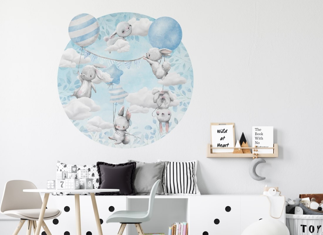 Wandtattoo - Häschen mit blauen Luftballons / Kreis