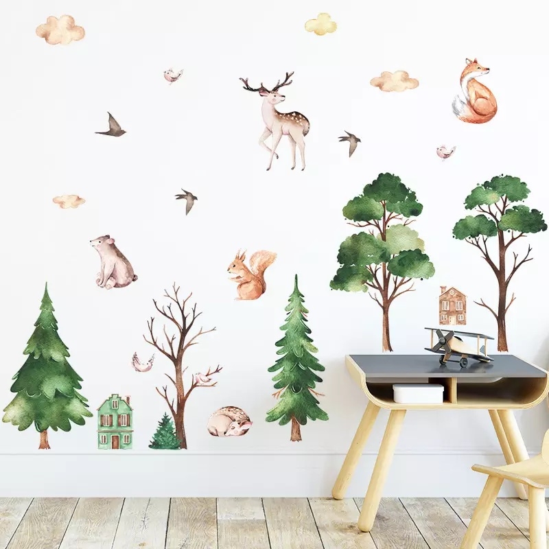 Wandtattoo - Waldbäume und Tiere