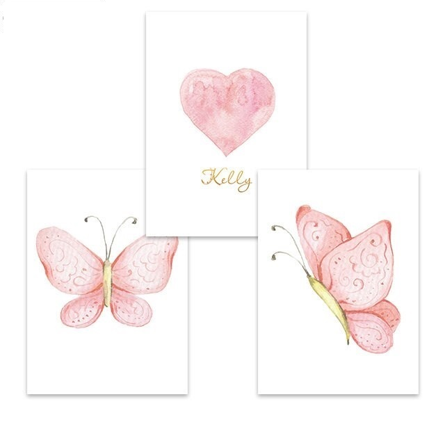 Poster - Herz und Schmetterlinge / Personalisiert / 3er-Set