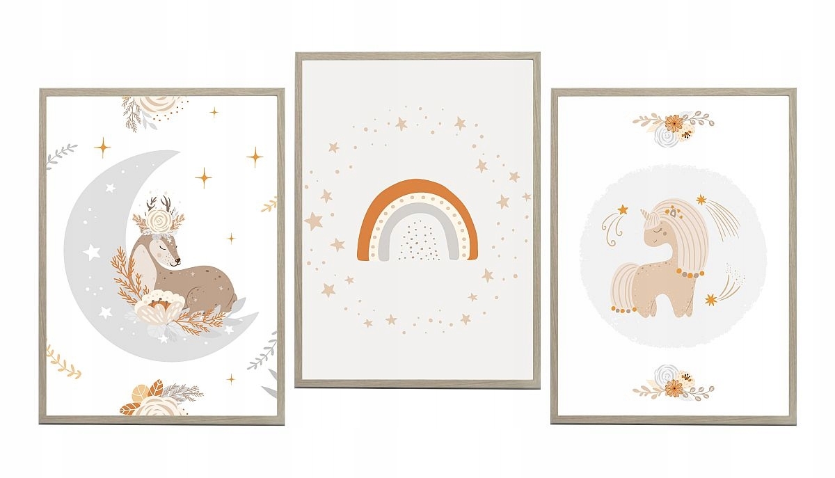 Poster - Hirsch, Regenbogen, Einhorn / 3er-Set