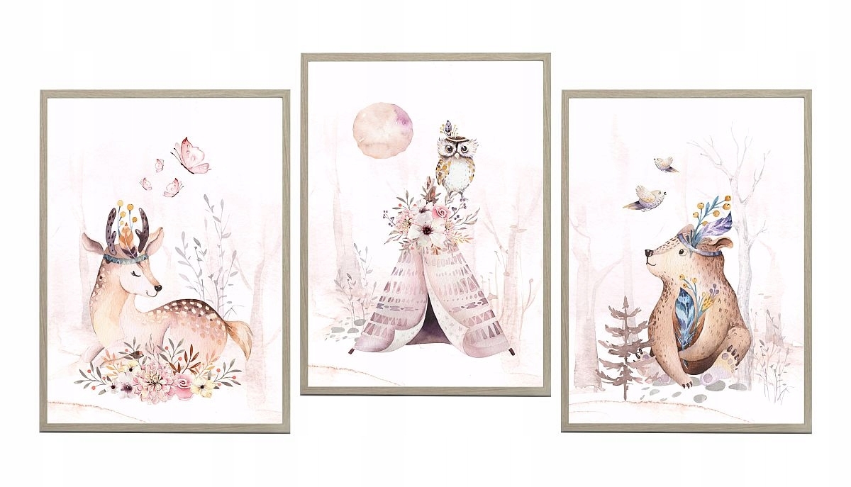 Poster – Hirsch, Boho-Bär, Eule/ 3er-Set