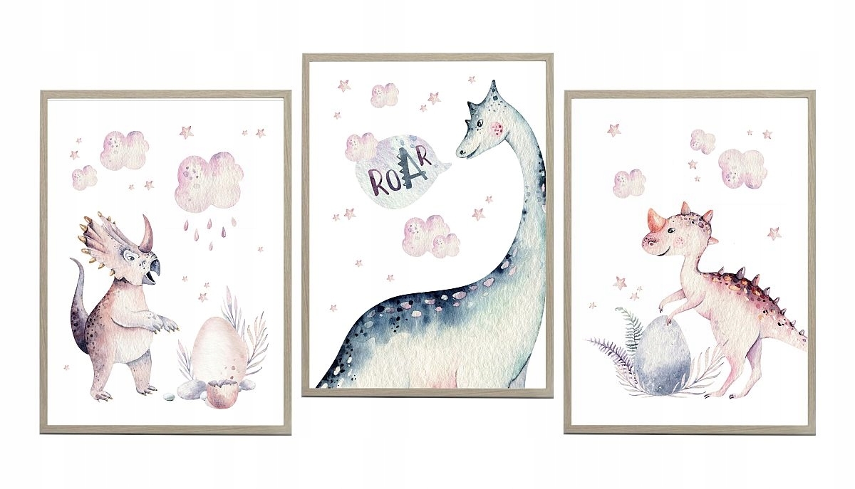 Poster - Dinosaurier mit Ei / 3er-Set