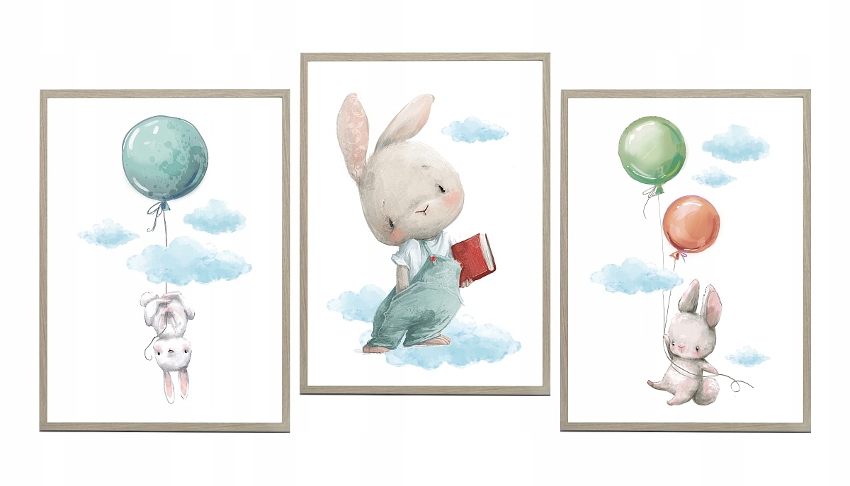 Poster - Hasen mit Luftballons / 3er-Set