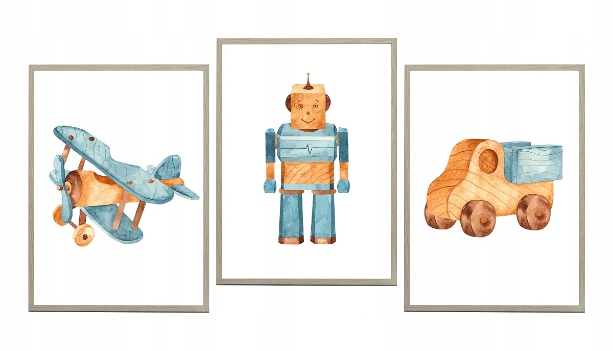 Poster - Flugzeug, Auto, Roboter / 3er-Set