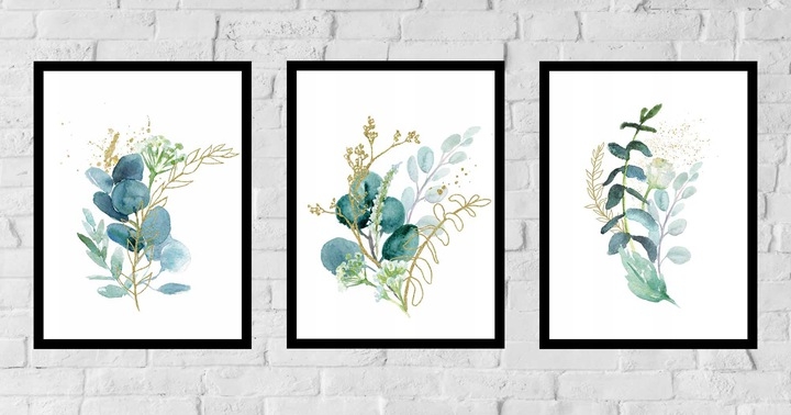 Poster - Blaue Blätter und Blumen / 3er-Set