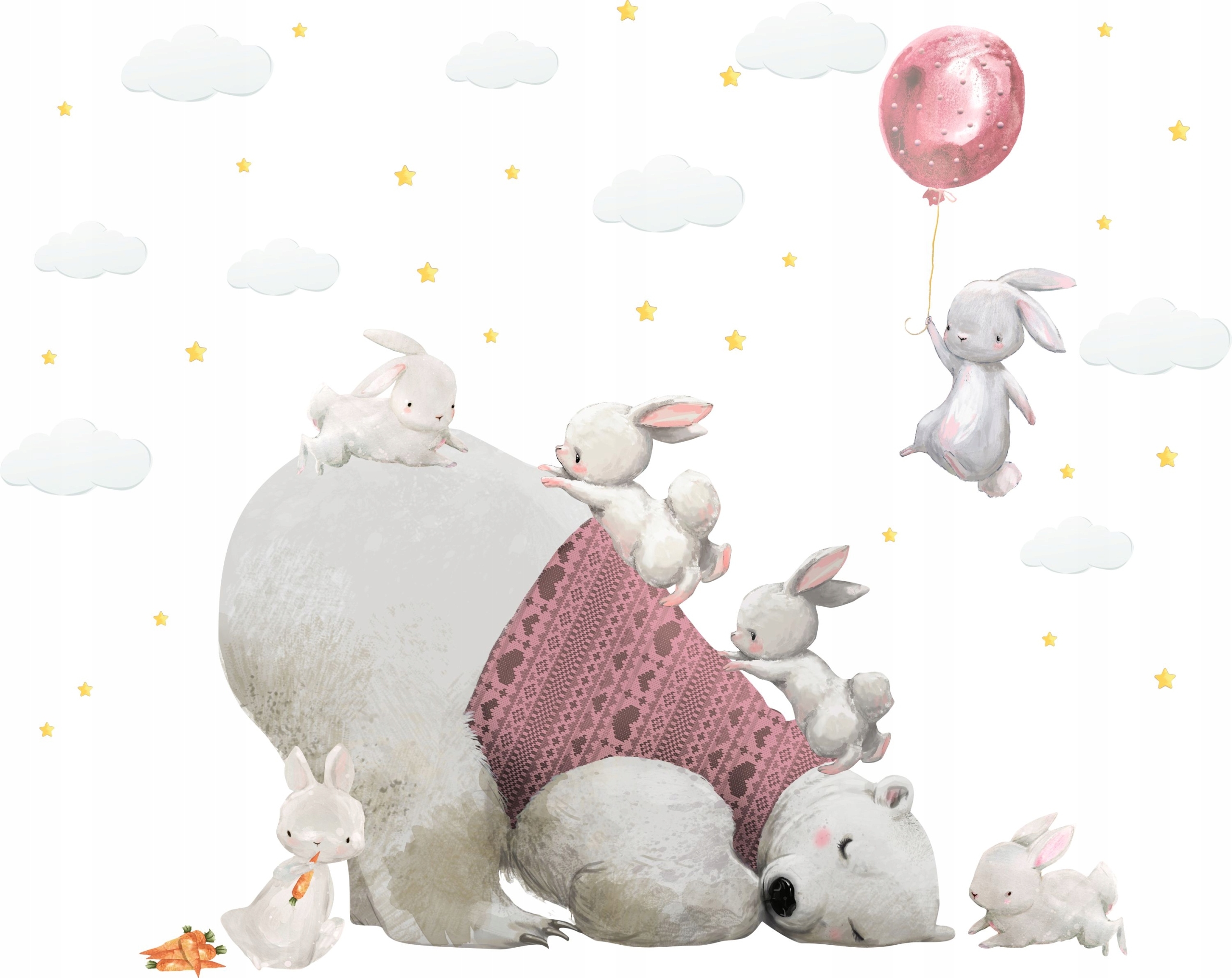 Wandtattoo - Schlafender Bär und Hasen