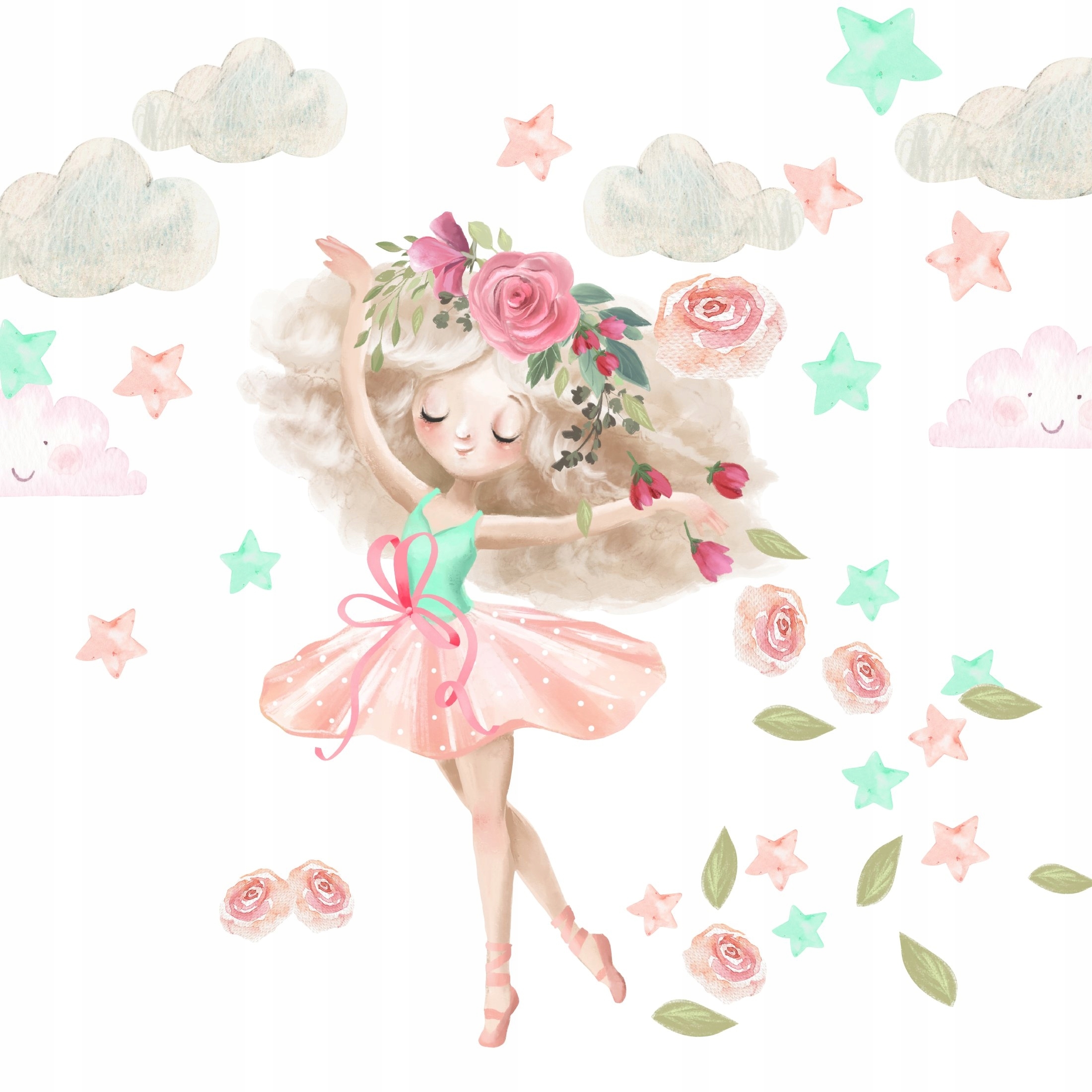 Wandtattoo - Ballerina und Wolken